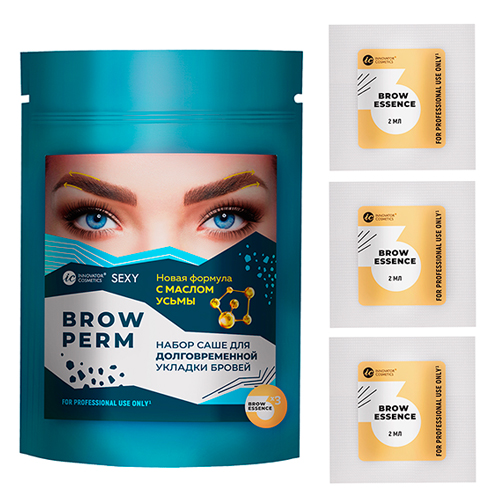 Набор саше с составом №3 BROW ESSENCE для долговременной укладки бровей SEXY BROW PERM, (3 саше x 2мл)