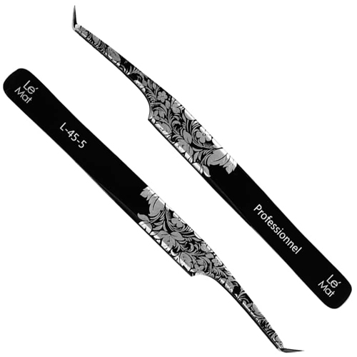 Пинцет для ресниц Le Maitre "Professional Folk" Laser Fiber L-45 5 мм (BLACK)